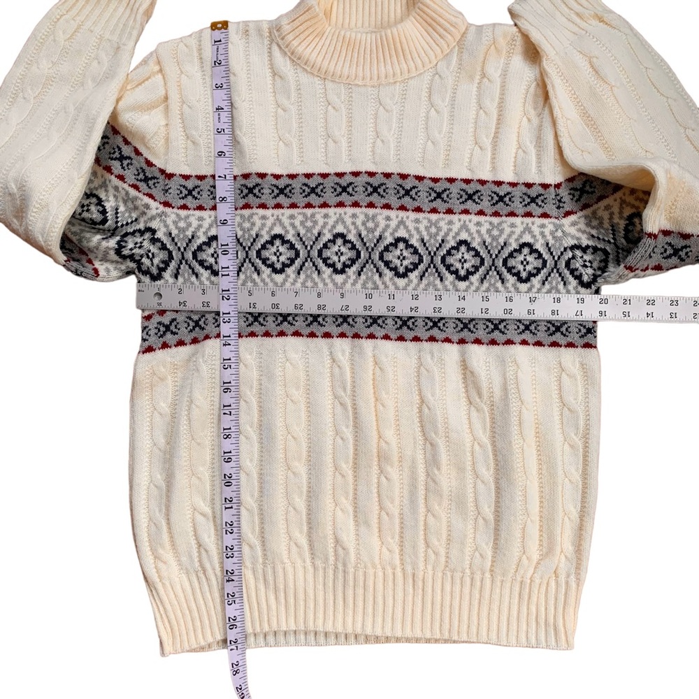 Vintage 70s 80s Jantzen Nordic Fair Isle Cable Knit Mock Neck Oversized Sweater - Picture 5 of 6
